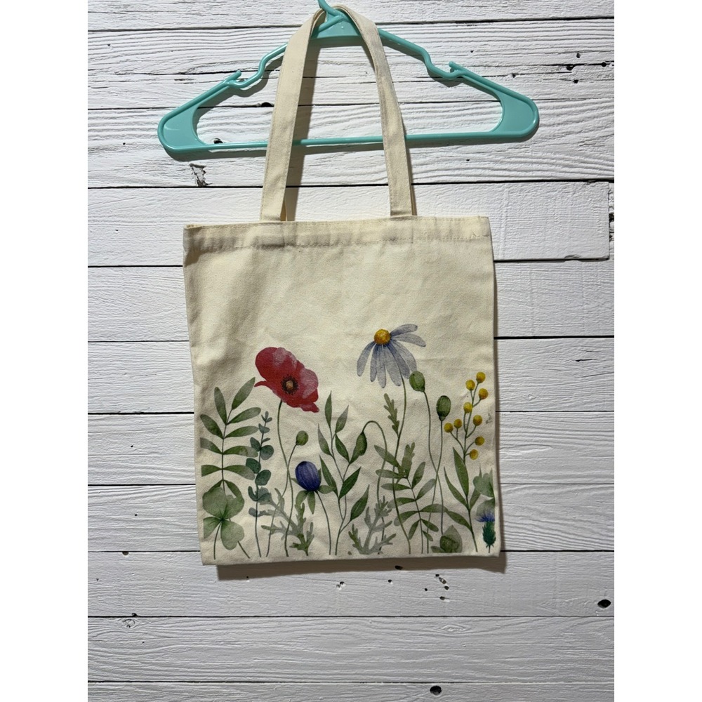 Unbranded Tote Bag Womens OS Cream Excellent Wildflower Floral Canvas Shopper